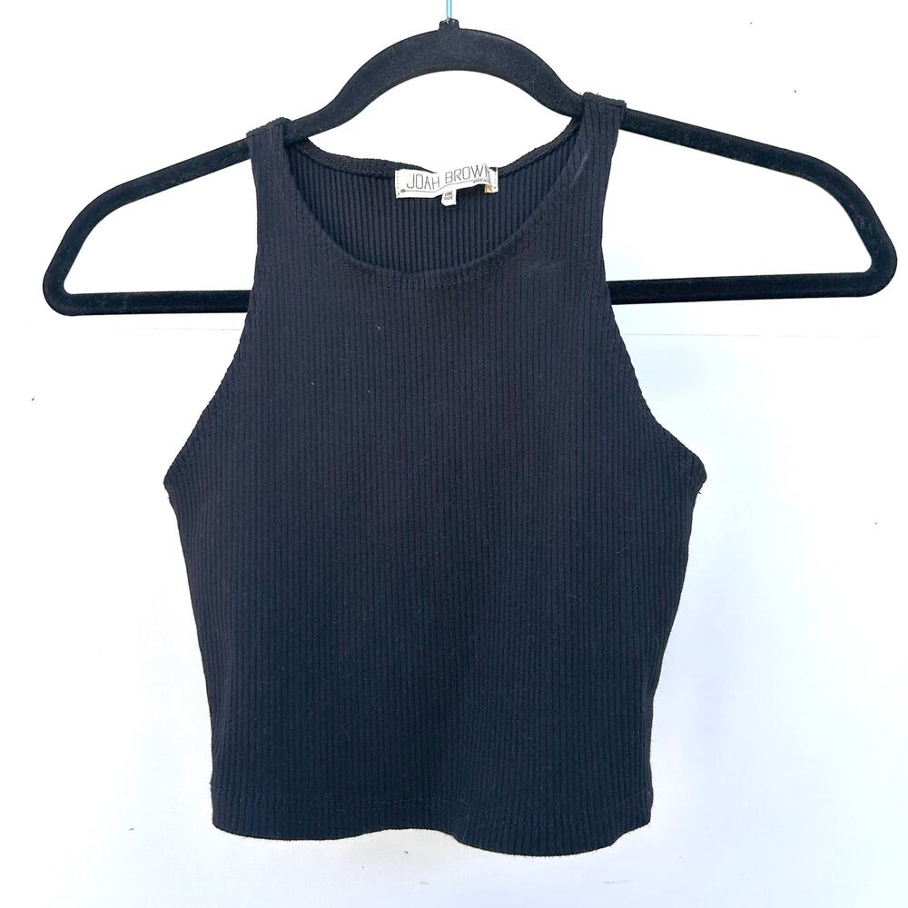 Joah Brown Black Ribbed High Neck Tank Top Racer Back Cropped One Size